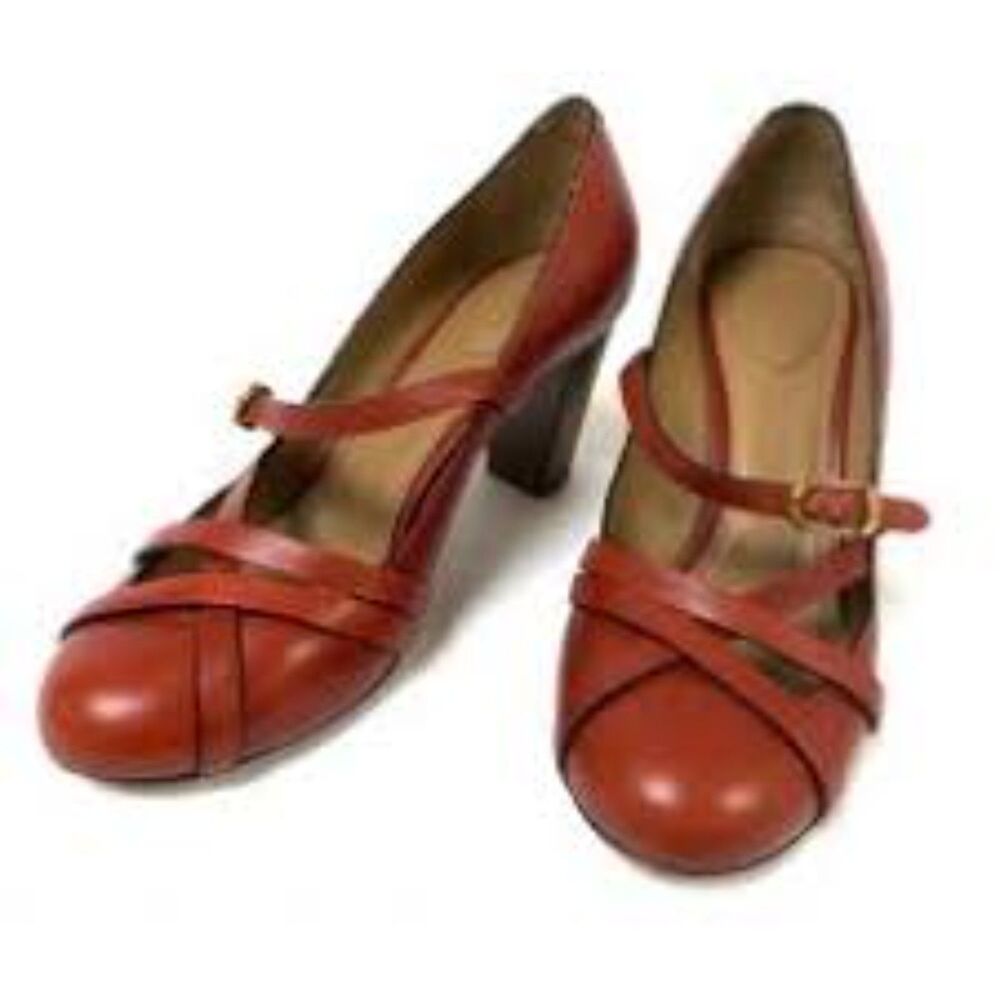 Chloé Leather Mary Jane Heels Terracotta Red Block Heels EU 37.5/US 7 Boxed EUC - Picture 12 of 13